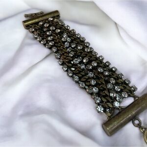 Vintage Banana Republic 90s Steampunk Multi Strand Chain and Rhinestone Bracelet